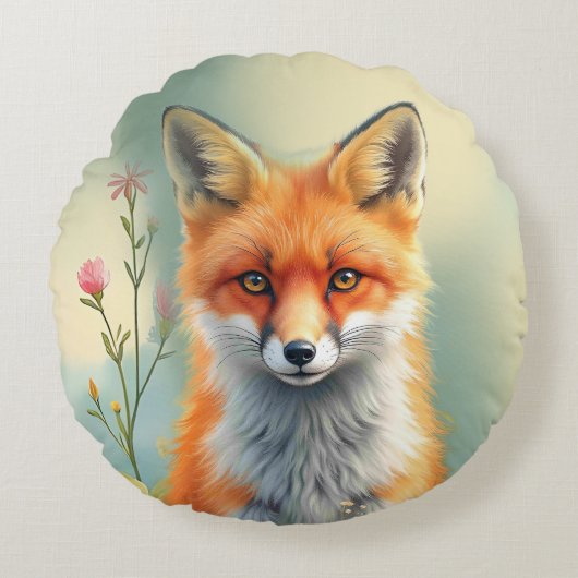 Striking Eyes of a Cunning Red Fox   ラウンドクッション (正面)