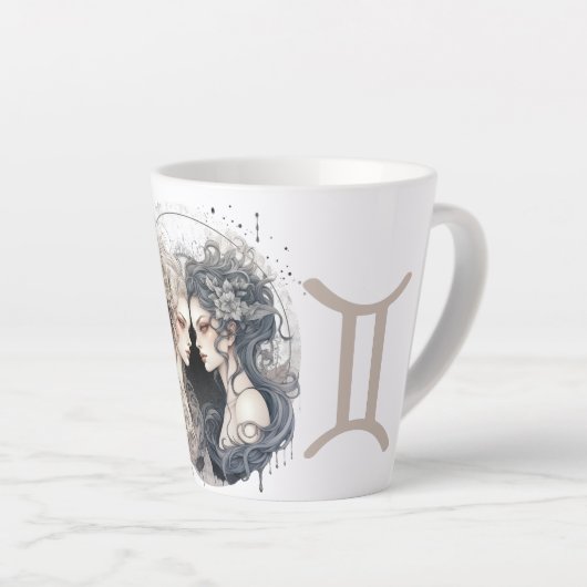 Striking Gemini Symbol Artwork カフェラテマグ (右アングル)