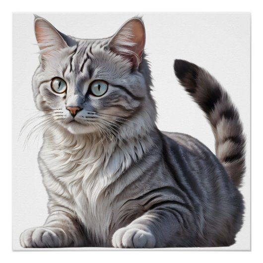 Striking Gray Tabby Cat with Green Eyes ポスター (正面)