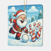 Striking Santa Bowling Candy Cane Lane Personalize セラミックオーナメント (左)