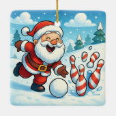 Striking Santa Bowling Candy Cane Lane Personalize セラミックオーナメント (裏面)