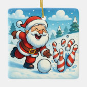 Striking Santa Bowling Candy Cane Lane Personalize セラミックオーナメント (正面)