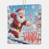 Striking Santa Bowling Candy Cane Lane Personalize セラミックオーナメント (左)