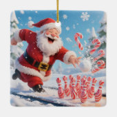 Striking Santa Bowling Candy Cane Lane Personalize セラミックオーナメント (裏面)
