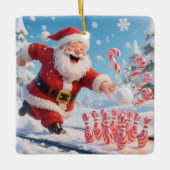 Striking Santa Bowling Candy Cane Lane Personalize セラミックオーナメント (正面)