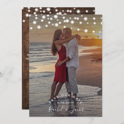 String素朴 Lightsウェディング日付の写真を保存 セーブザデート (正面/裏面)