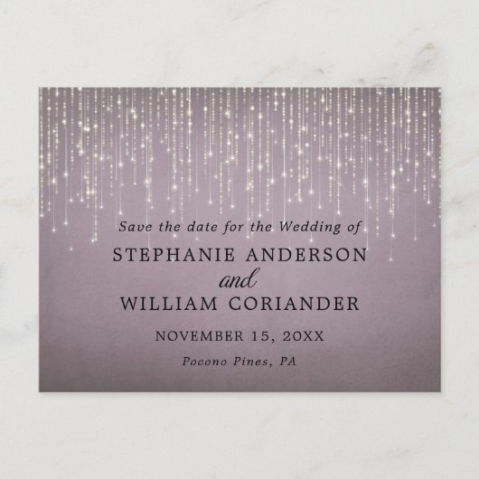 String エレガント Lights Mauve日付STDを保存 案内ポストカード (正面)