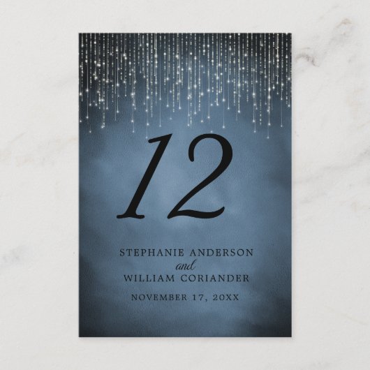 String エレガント Lights Navy Blueのテー結婚ブル番号 エンクロージャーカード (正面)