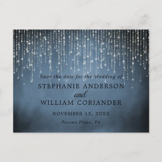 String エレガント Lights Navy Blue日付STDを保存 案内ポストカード (正面)