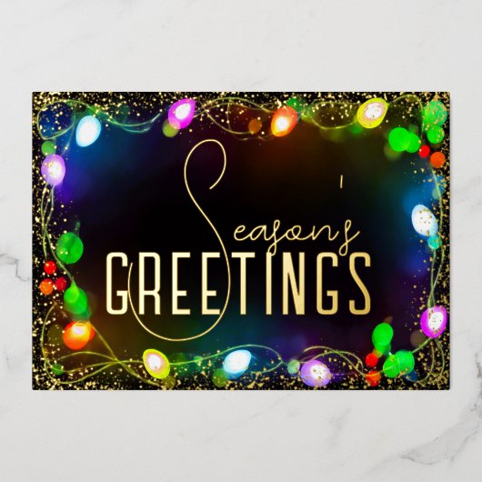 String 白熱［赤熱］光を放つ Christmas Lightsシーズンのご挨拶 箔シーズンカード (正面)