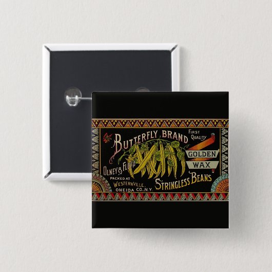 String Bean Label Vegetable Country 缶バッジ (正面&裏面)