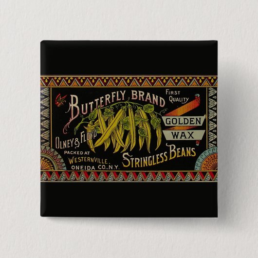 String Bean Label Vegetable Country 缶バッジ (正面)