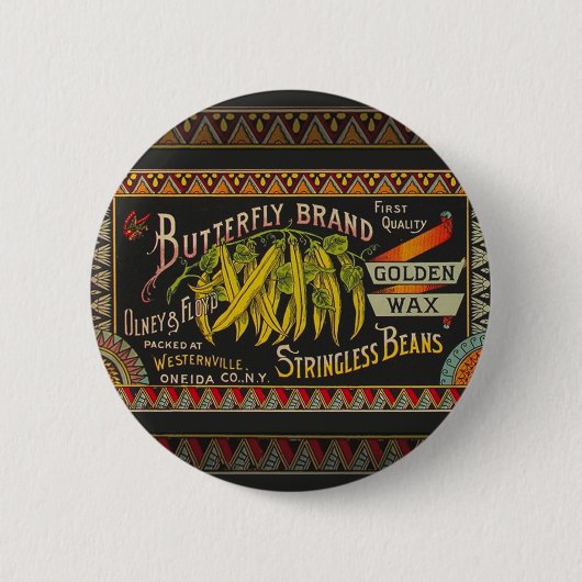 String Bean Label Vegetable Country 缶バッジ (正面)