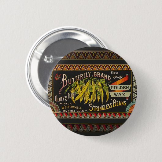 String Bean Label Vegetable Country 缶バッジ (正面&裏面)
