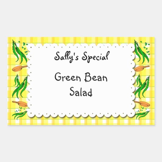 String Beans Yellow Checks カスタムFood Stickers 長方形シール (正面)