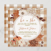 String Light Gingham Pumpkin Gender Reveal Party  招待状 (正面/裏面)