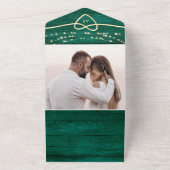 String Lightsエメラルドグリーン結婚のQRコード オールインワン招待状 (外側)