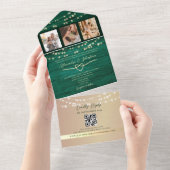 String Lightsエメラルドグリーン結婚のQRコード オールインワン招待状 (貼ってはがせる)