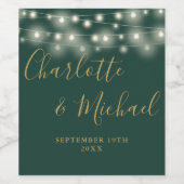 String Lightsシグネチャースクリプト緑の金ゴールド結婚 ワインラベル (シングルラベル)