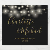 String Lightsシグネチャースクリプト黒い金ゴールド結婚の ビールラベル (シングルラベル)