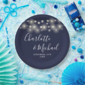 String LightsシグネチャースクリプトNavy 結婚 Blue's ペーパープレート (パーティー)