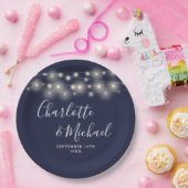 String LightsシグネチャースクリプトNavy 結婚 Blue's ペーパープレート (パーティー)