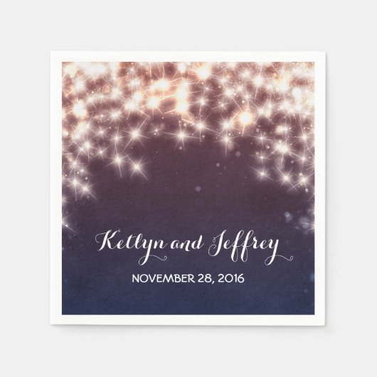 String Lightsネイビー結婚ズ スタンダードカクテルナプキン (正面)
