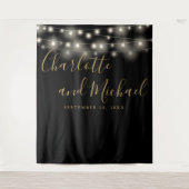 String Lightsブラック金ゴールド結婚の背景 タペストリー (正面)