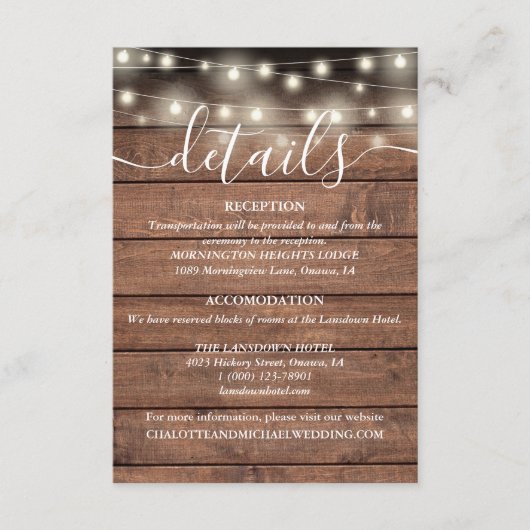 String Lights素朴 Woodの結婚詳細 エンクロージャーカード (正面)