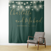 String Lights緑の金ゴールド結婚の背景 タペストリー (インサイチュ)