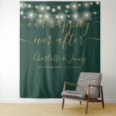 String Lights緑の金ゴールド結婚の背景 タペストリー (インサイチュ)