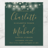 String Lights緑の金ゴールド署名スクリプ結婚ト ワインラベル (シングルラベル)