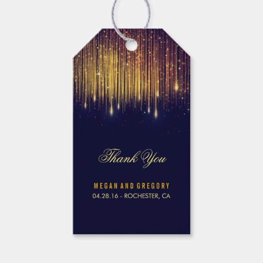 String Lights金ゴールドとネイビー結婚ズ・サンキュー ギフトタグ (正面)