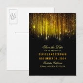string lights金ゴールド紙吹雪black save date 案内ポストカード (正面/裏面)