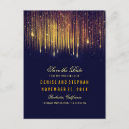 string lights金ゴールド紙吹雪navy save date 案内ポストカード