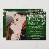 String Lights 素朴 Green Wood Photo結婚's 招待状 (正面/裏面)