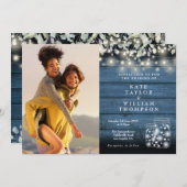 String Lights 素朴 Jars Greenery Photo 結婚's 招待状 (正面/裏面)