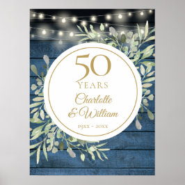 String Lights 素朴 Wood 50th Anniversary Sign ポスター