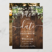 String Lights 素朴 Wood Greenery Photo 結婚's セーブザデート (正面/裏面)