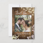 String Lights 素朴 Wood & Lace結婚 S Thank You サンキューカード (正面)