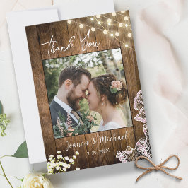 String Lights 素朴 Wood & Lace結婚 S Thank You サンキューカード