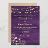 String Lights 素朴 Wood Purple結婚's 招待状 (正面/裏面)