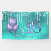 String Lights & Balloons Sweet 16 ティールパープル ID473 横断幕 (横)