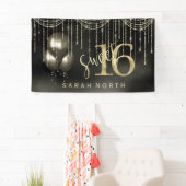 String Lights & Balloons Sweet 16 ブラック/ゴールド ID473 横断幕 (インサイチュ)