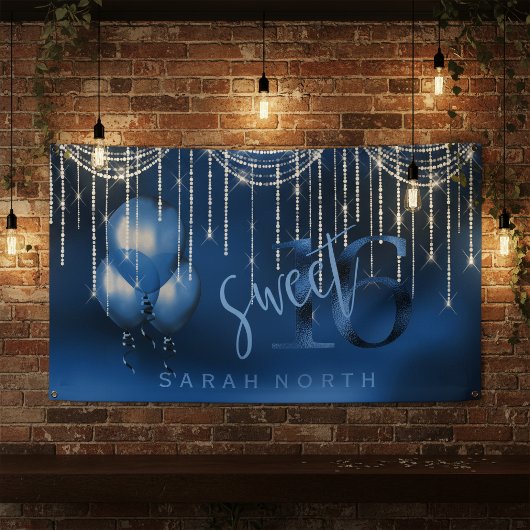 String Lights & Balloons Sweet 16 Dk Blue ID473 横断幕