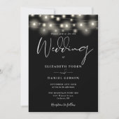 String Lights Black And White QR Code Wedding 招待状 (正面)