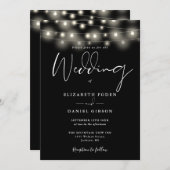 String Lights Black And White QR Code Wedding 招待状 (正面/裏面)