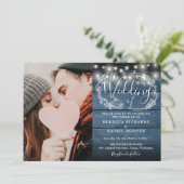 String Lights Blue 素朴 Wood Photo結婚's 招待状 (スタンド正面)