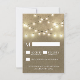 String Lights + Burlap Wedding RSVPカー素朴ド 出欠カード
