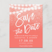 String lights coralグリッターbright save the date 案内ポストカード (正面)